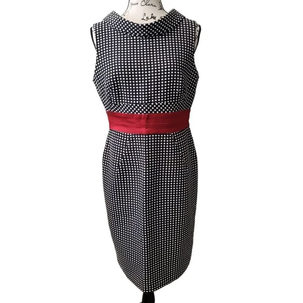 Donna Ricco Polka Dot Dress With Red Accent